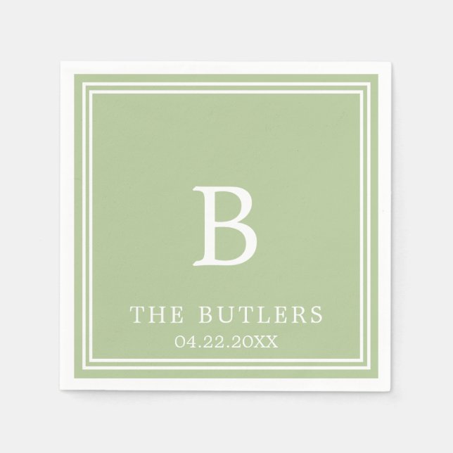 Sage Green Personalized Wedding Cocktail Napkins (Front)