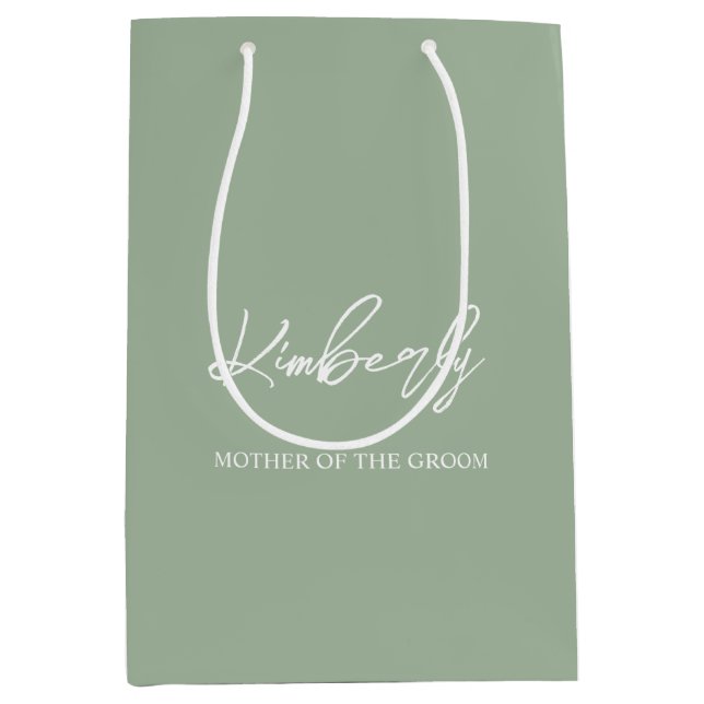 Sage Green Personalized Wedding Party Name Medium Gift Bag (Front)