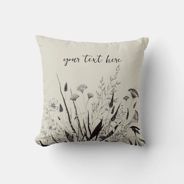 Sage Green Personalized Wildflower Throw Pillow  (Front)