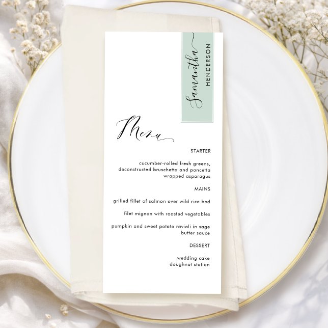 Sage Green Personalized with Guest Name Elegant Menu (Creator Uploaded)