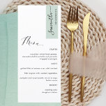 Sage Green Personalized with Guest Name Elegant Menu<br><div class="desc">Why spend in place cards and menu cards when you can have an elegant All-in-one elegant Menu personalized with each guest name! Contemporary, simple and elegant design with beautiful modern hand written calligraphy. Stripe on the top right corner in sage green tone with guest name in black. Back in same...</div>