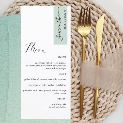 Sage Green Personalized with Guest Name Elegant Menu