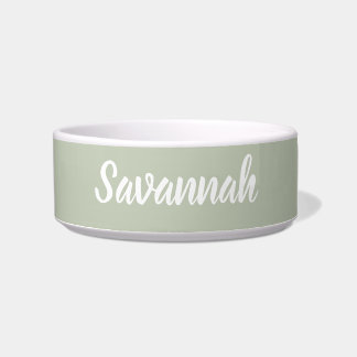 Sage green pet bowl with name