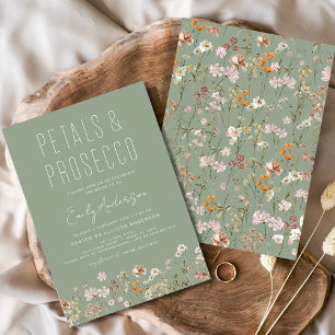 Sage Green Petals & Prosecco Bridal Shower Invitation