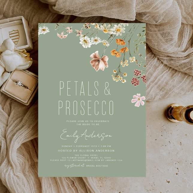 Sage Green Petals & Prosecco Bridal Shower  Invitation (Creator Uploaded)