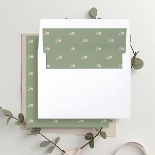 Sage Green Petit Floral Pattern Wedding Envelope Liner