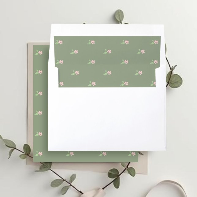 Sage Green | Petit Floral Pattern Wedding  Envelope Liner (Creator Uploaded)