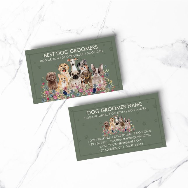 Sage green PetSitter dog veterinary framed Paws Business Card (pet animal dog cat veterinary farm)