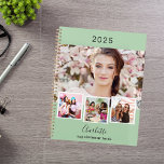 Sage green photo collage appointments 2025 planner<br><div class="desc">Create your own unique photo collage. Use four,  4 of your favorite photo.   Personalize and a year,  name and text. A sage green colored background,  black text.</div>