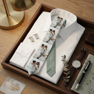 Sage Green Photo Collage Personalized Family Neck Tie