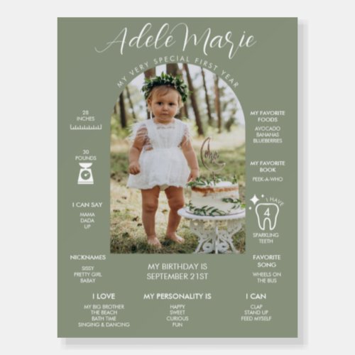 Sage Green Photo First Birthday Milestone Foam Boa Foam Board