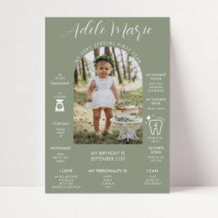 Sage Green Photo First Birthday Milestone Foam Board
