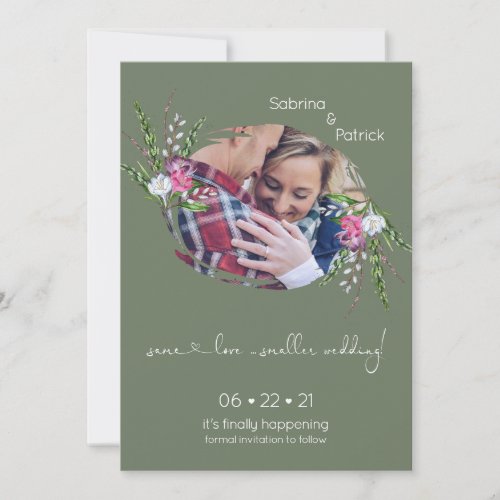 Sage Green Photo Frame Floral  Save The Date