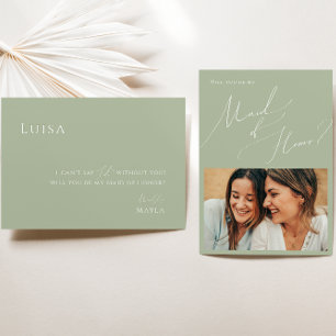 Sage Green Photo Maid of Honor Proposal Card