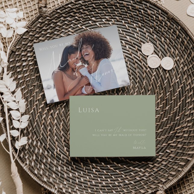 Sage Green | Photo Maid of Honor Proposal Card (Creator Uploaded)