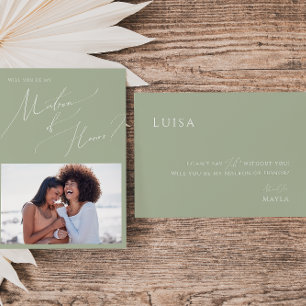 Sage Green Photo Matron of Honor Proposal Card