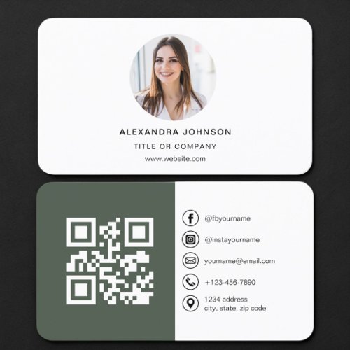 Sage Green Photo QR Code Business Card