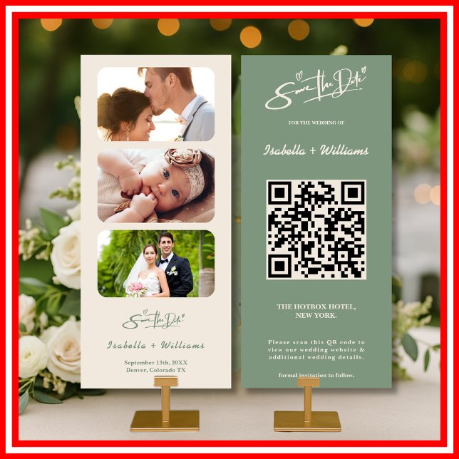Sage Green Photo QR Code | Modern Save the Date (Creator Uploaded)