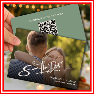 Sage Green Photo QR Code   Modern Wedding Save The Date