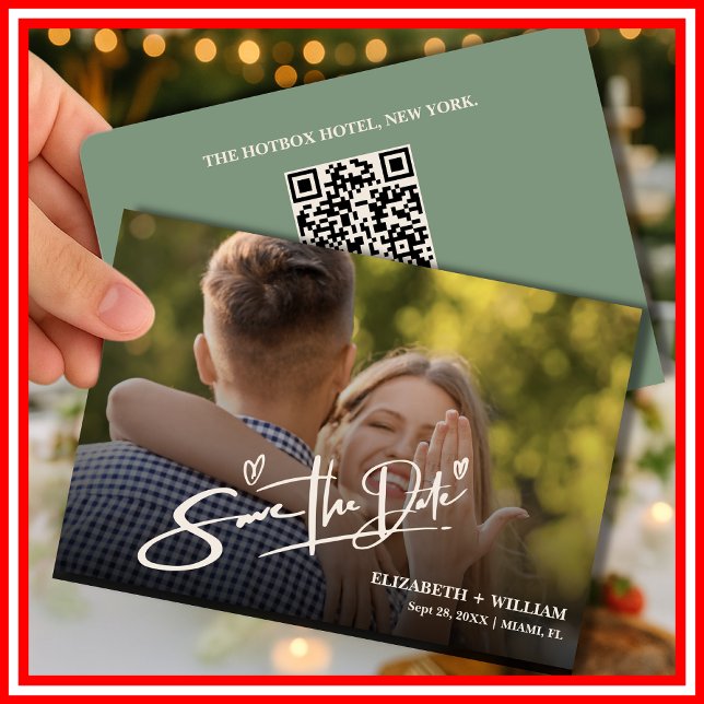 Sage Green Photo QR Code | Modern Wedding Save The Date (Creator Uploaded)