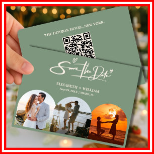 Sage Green Photo   QR Code Save the Date