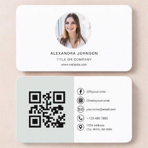 Sage Green Photo QR Code Social Media Business Card