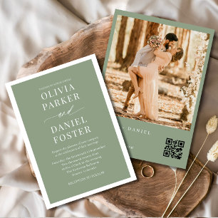 Sage Green Photo QR Code Wedding Invitation