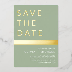 Sage Green Photo Save the Date Elegant Gold Foil Invitation