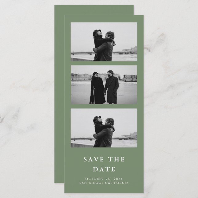 Sage Green Photo Strip QR Code Wedding (Front/Back)