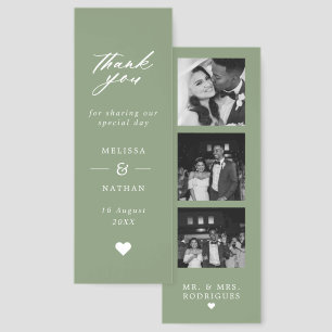Sage Green Photo Strip Wedding Thank You Bookmarks