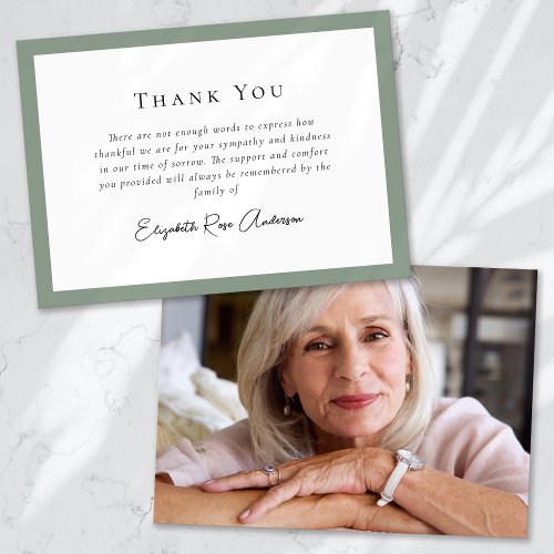 Sage Green Photo Sympathy Funeral Thank You Card