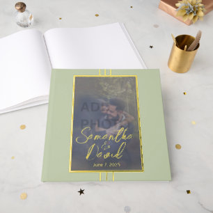 Sage Green Photo Wedding Foil Guest Book