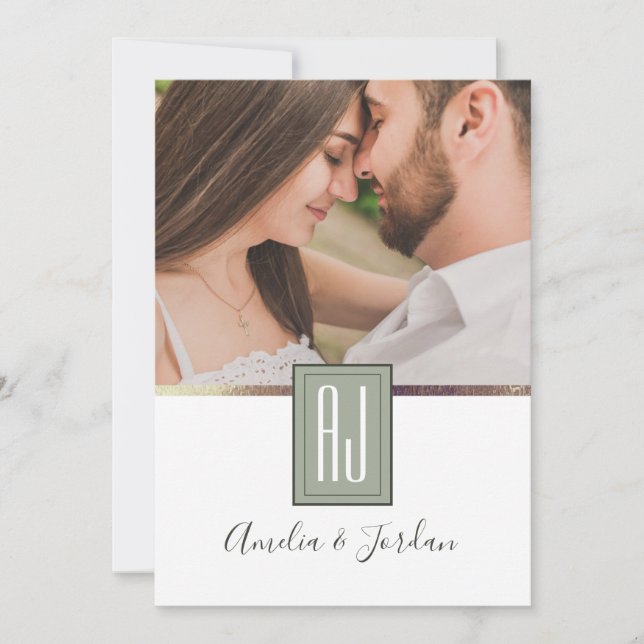 Sage Green Photo Wedding Invitation (Front)