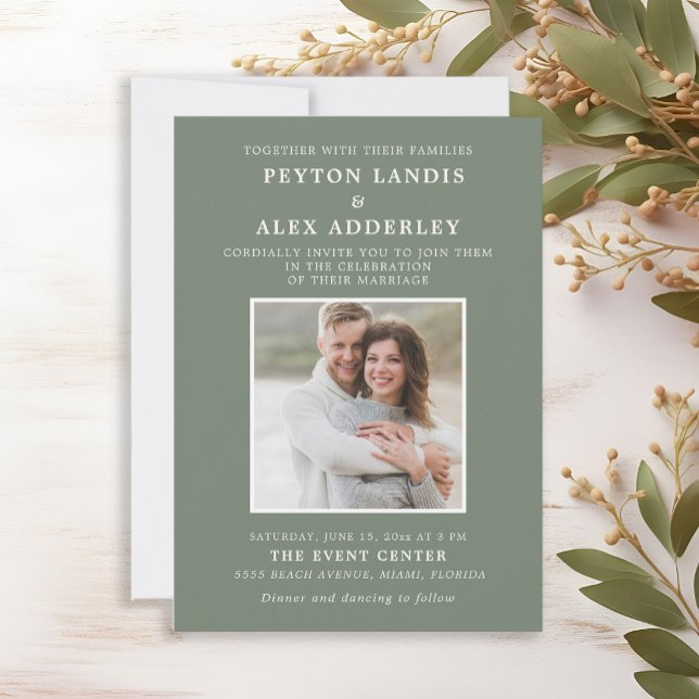 Sage Green Photo Wedding Invitation (Sage green wedding photo invitation)