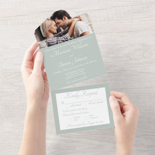 Sage Green Photo Wedding Invitation