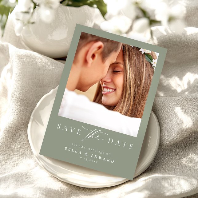 Sage Green Photo Wedding Save The Date (Creator Uploaded)