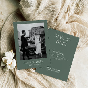 Sage Green Photo Wedding Save the Date Invitation