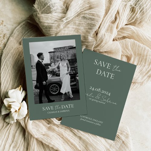 Sage Green Photo Wedding Save the Date Invitation