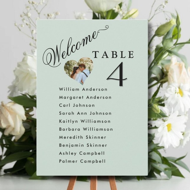 Sage Green Photo Wedding Seating Plan Cards  (Creator Uploaded)