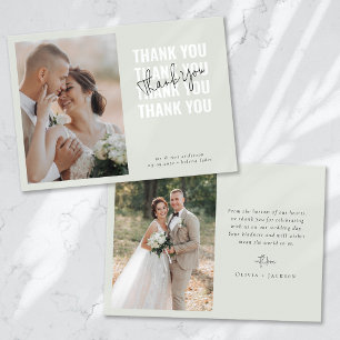 Sage Green Photo Wedding Thank You Card