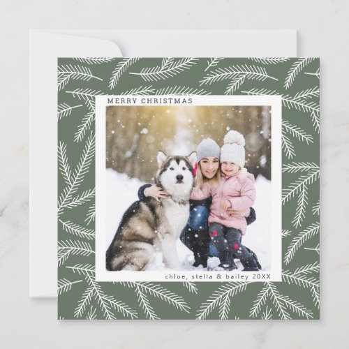 Sage Green  Pine Branch Christmas Photo Square Holiday Card