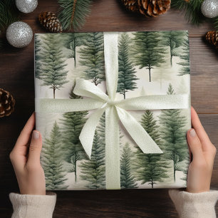 Sage Green Pine Tree Wrapping Paper Sheets