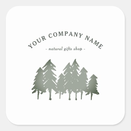 Sage Green Pine Trees Logo Custom Square Sticker