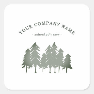 Sage Green Pine Trees Logo Custom Square Sticker