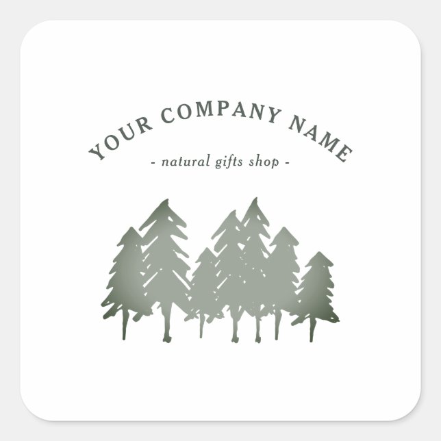 Sage Green Pine Trees Logo Custom Square Sticker (Front)