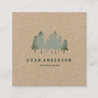 Sage Green Pine Trees Woods Square Business Card
