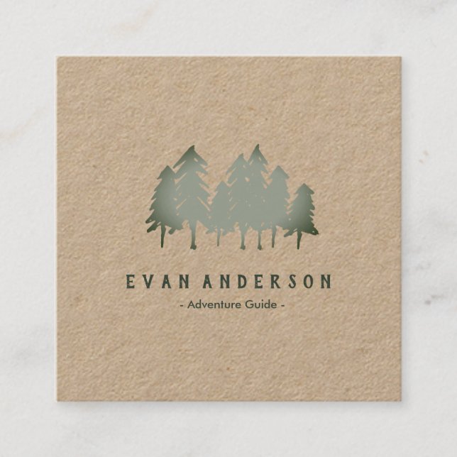 Sage Green Pine Trees Woods Square Business Card (Front)