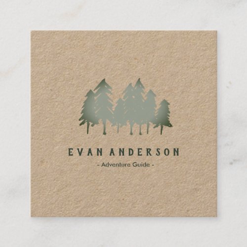 Sage Green Pine Trees Woods Square Business Card