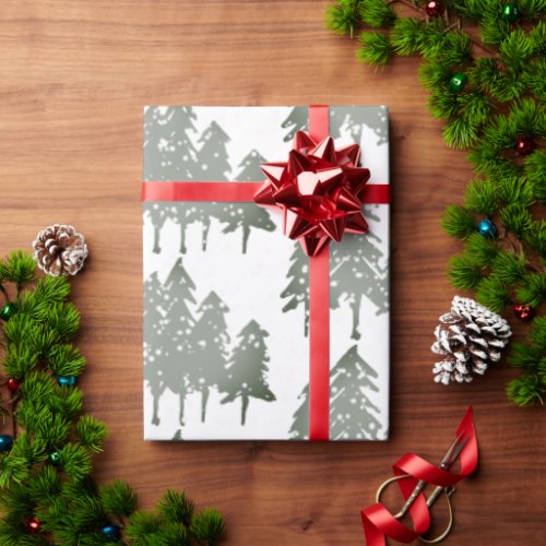 Sage Green Pine Woods in Snow  Wrapping Paper