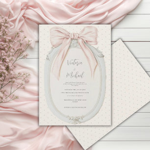 Sage Green Pink Bow Frame Vintage Wedding Invitation